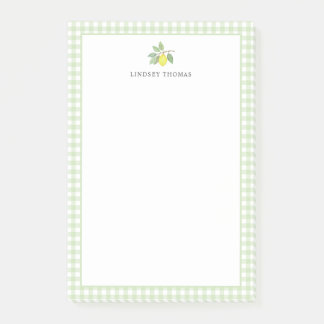 Notas Post-it® Borde de Gingham Verde Limón Personalizado