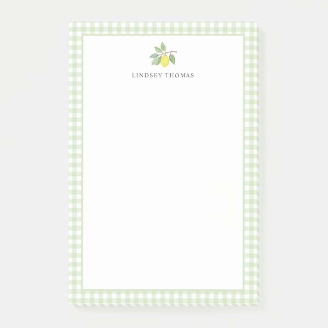 Notas Post-it® Borde de Gingham Verde Limón Personalizado (Anverso)
