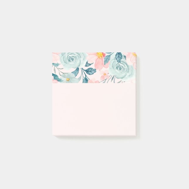 Notas Post-it® Borde floral rosa y verde (Anverso)