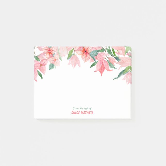 Notas Post-it® Borde floral verde rosa (Anverso)