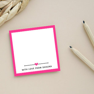 Notas Post-it® Borde rosa caliente y corazón con amor desde