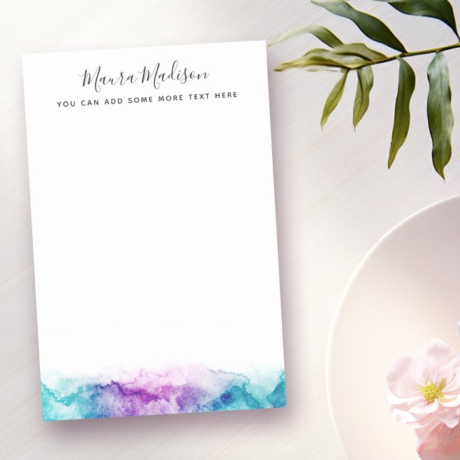 Notas Post-it® Borde salpicante de acuarela azul y violeta (Aqua blue and purple watercolor splash border post-it notes)