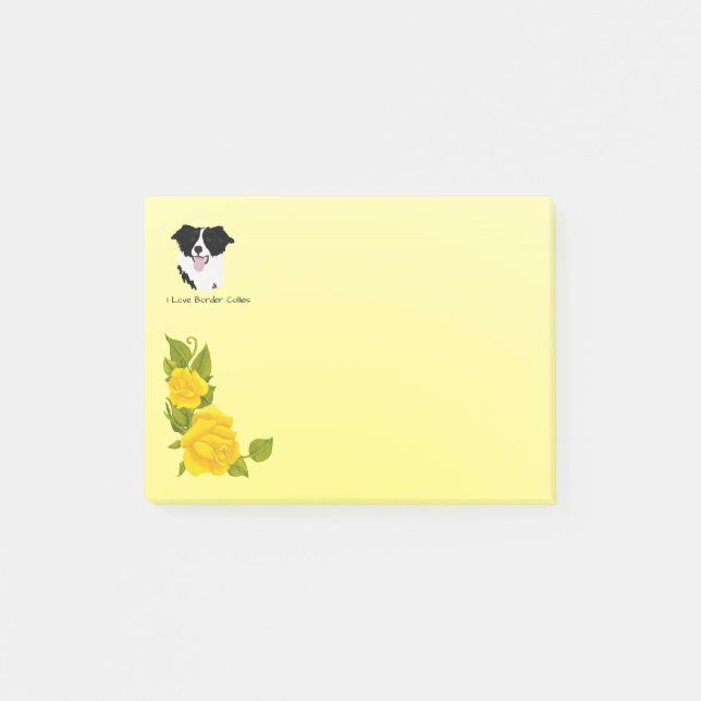 Notas Post-it® Border collie y rosas amarillos (Anverso)