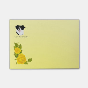 Notas Post-it® Border collie y rosas amarillos