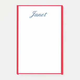 Notas Post-it® Bordes Rojos Nombre Monogramado Azul Blanco