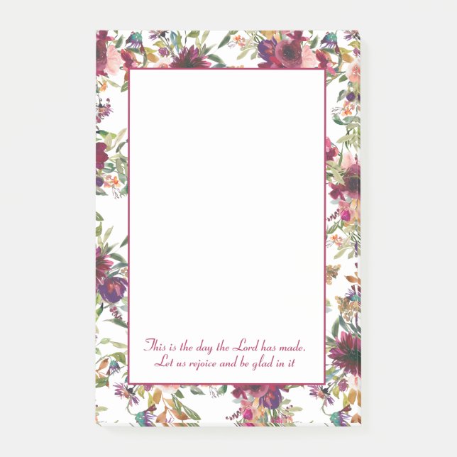 Notas Post-it® Borgoña Rubor Pink Floral Christian Bible Verse (Anverso)