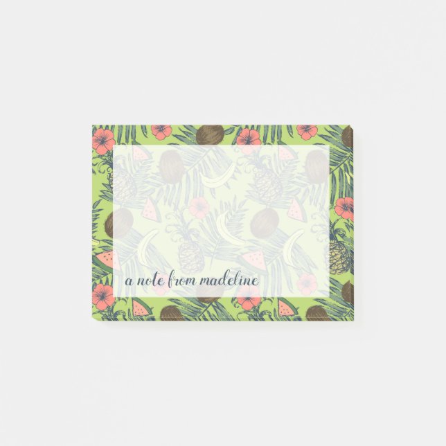 Notas Post-it® Bosquejo de la fruta tropical en modelo verde (Anverso)