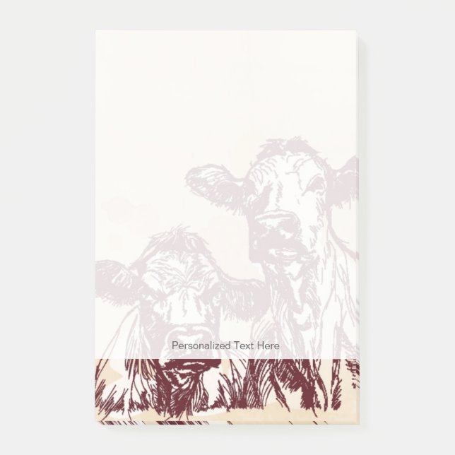 Notas Post-it® Bosquejo del drenaje de la mano de dos vacas y (Anverso)