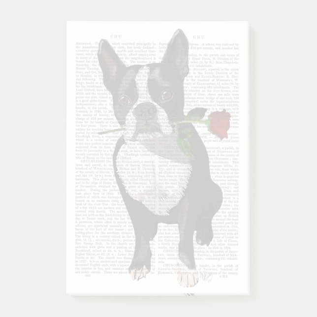 Notas Post-it® Boston Terrier con Rosa en boca (Anverso)
