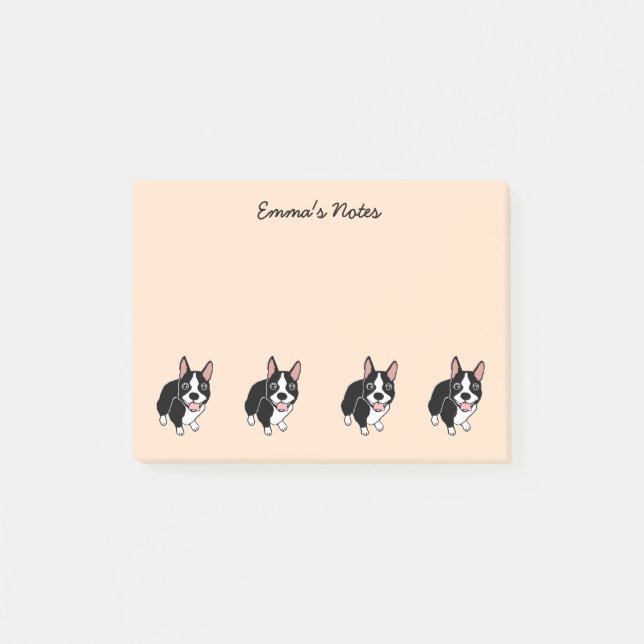 Notas Post-it® Boston Terriers Personalizado Post-it® Notes 4" x  (Anverso)