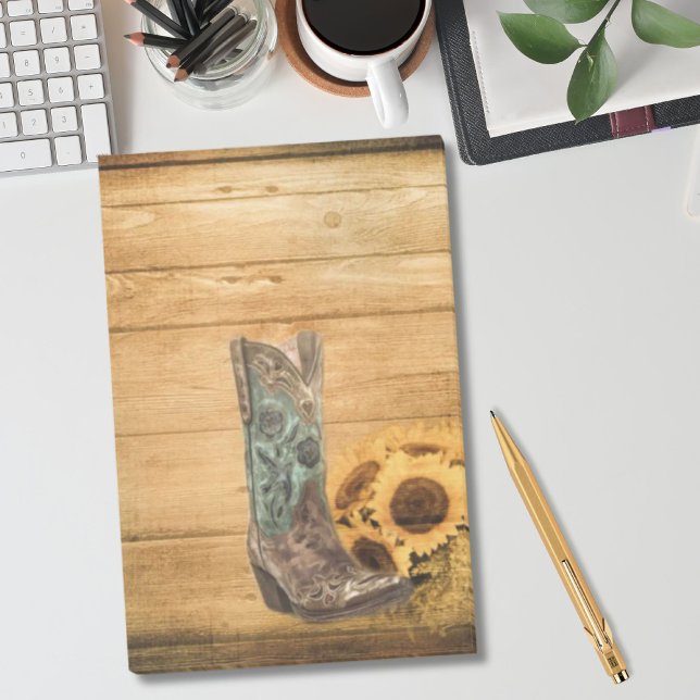 Notas Post-it® Bota de vaquero de girasol de occidente meteorizad (Weathered Western Country sunflower cowboy boot Post-it Notes)