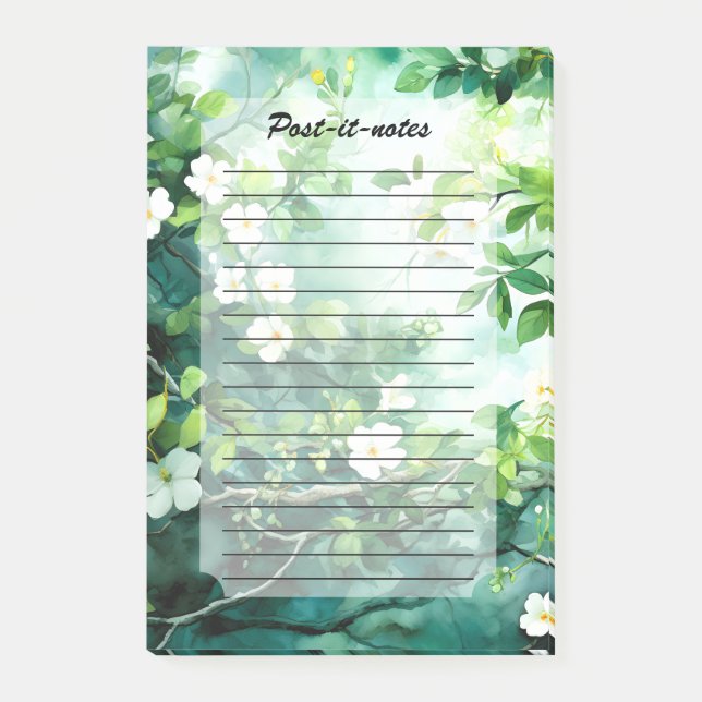 Notas Post-it® Botanical Watercolor White Blossoms Green Leaves (Anverso)