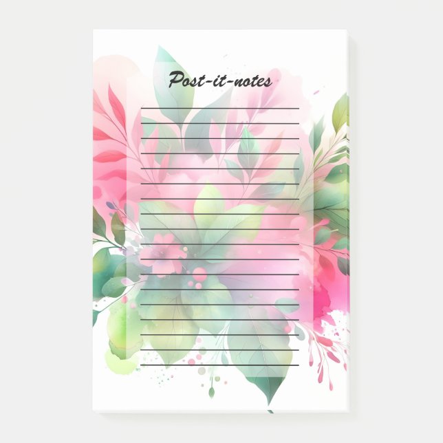 Notas Post-it® Botánico Floral Acuarela Rosa Verde (Anverso)
