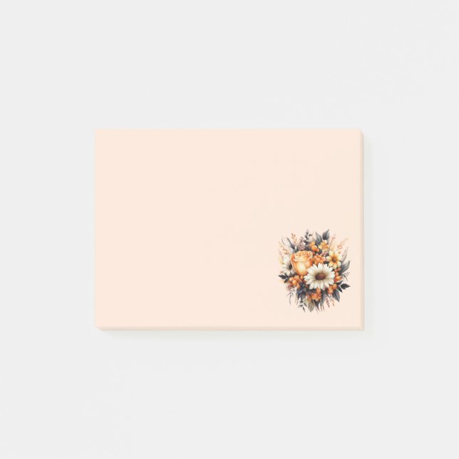 Notas Post-it® Bouquet de flores grises amarillas naranjas (Anverso)