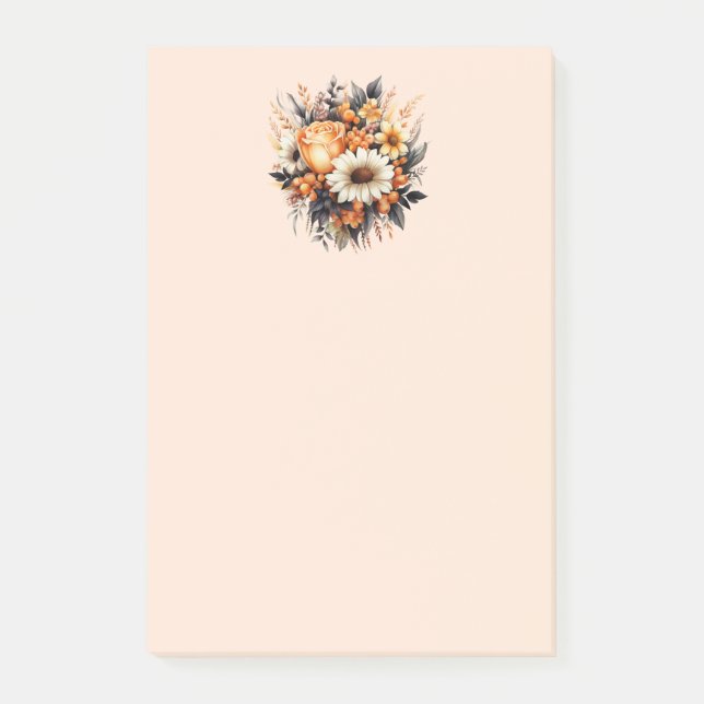 Notas Post-it® Bouquet de flores grises amarillas naranjas (Anverso)