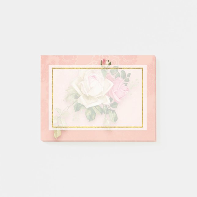 Notas Post-it® Bouquet rosa rosa blanco (Anverso)