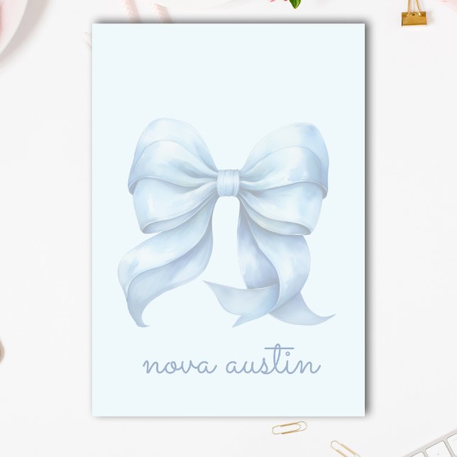 Notas Post-it® Bow azul moderno personalizado con monograma de no (Subido por el creador)