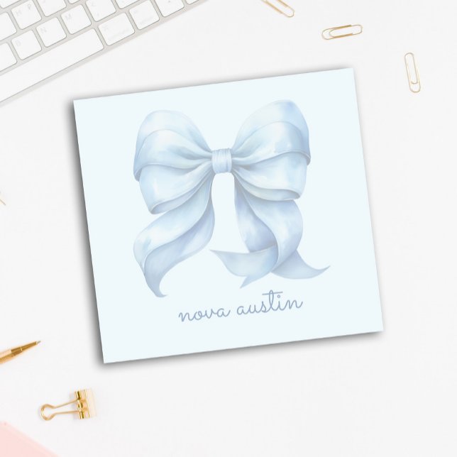 Notas Post-it® Bow azul moderno personalizado con monograma de no (Subido por el creador)