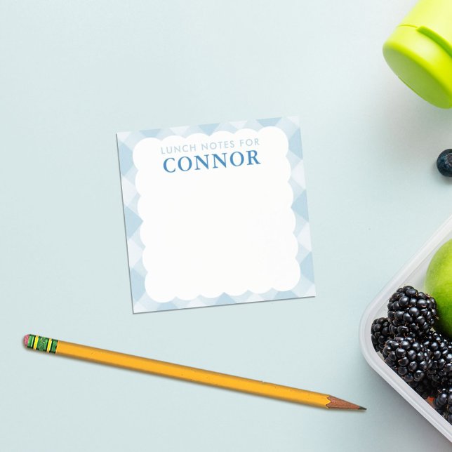 Notas Post-it® Boys personalizados Blue Gingham Check Lunch Box (Subido por el creador)