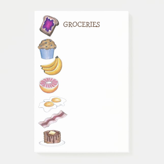 Notas Post-it® Breakfast Foods Grocery List Grocery (Anverso)