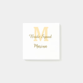 Notas Post-it® Bride squad monogram golden bridal shower simple 