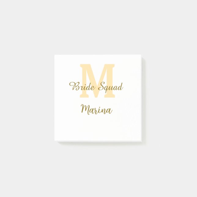Notas Post-it® Bride squad monogram golden bridal shower simple  (Anverso)