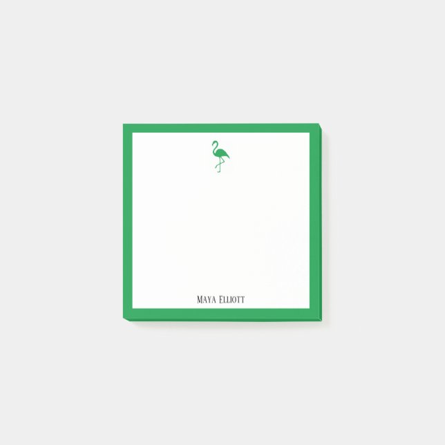 Notas Post-it® Brillante Flamingo Verde y borde en blanco con nom (Anverso)