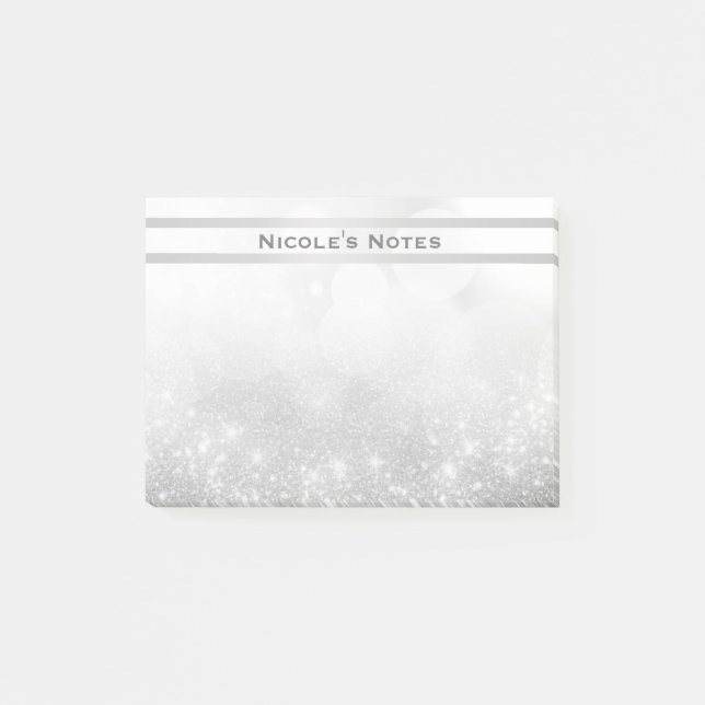 Notas Post-it® Brillo Plateado Destello Glam Personalizado (Anverso)