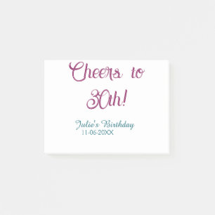 Notas Post-it® Brindis por cumpleaños 30 nombre fecha elegante az