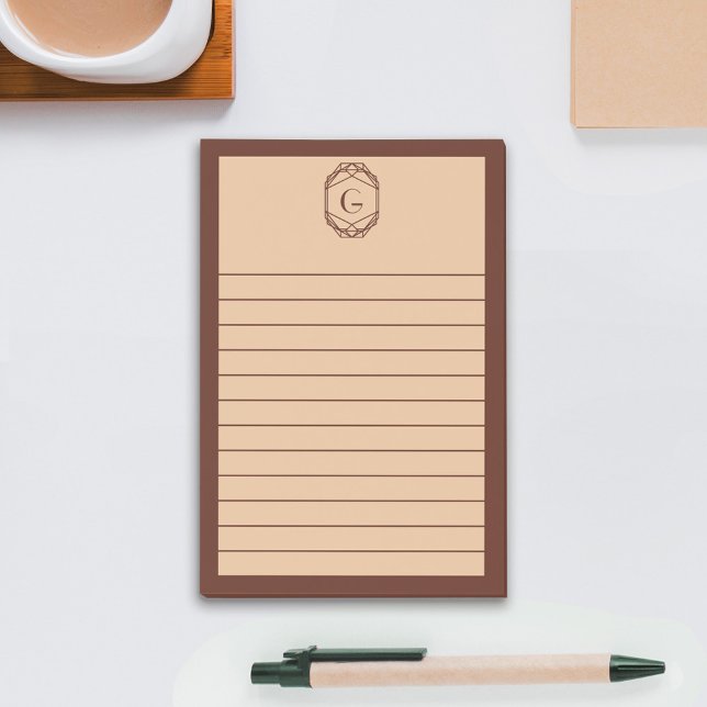 Notas Post-it® Brown & Tan Geometric Art Deco Monogram Lined (Subido por el creador)
