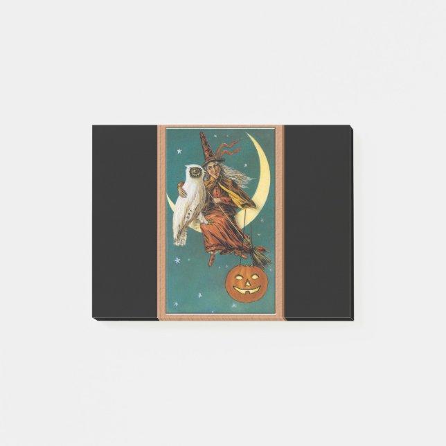 Notas Post-it® Bruja y búho nostálgico feliz Halloween (Anverso)