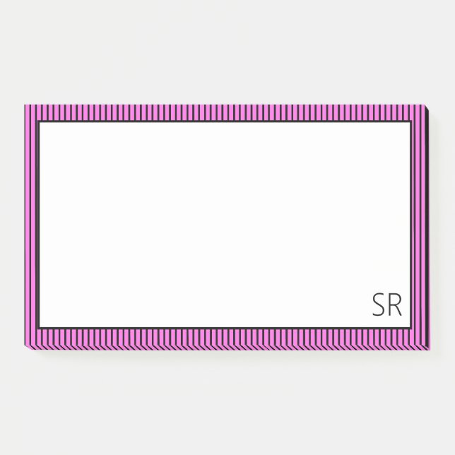 Notas Post-it® Bubblegum Pink Black Strike Border | Monograma (Anverso)
