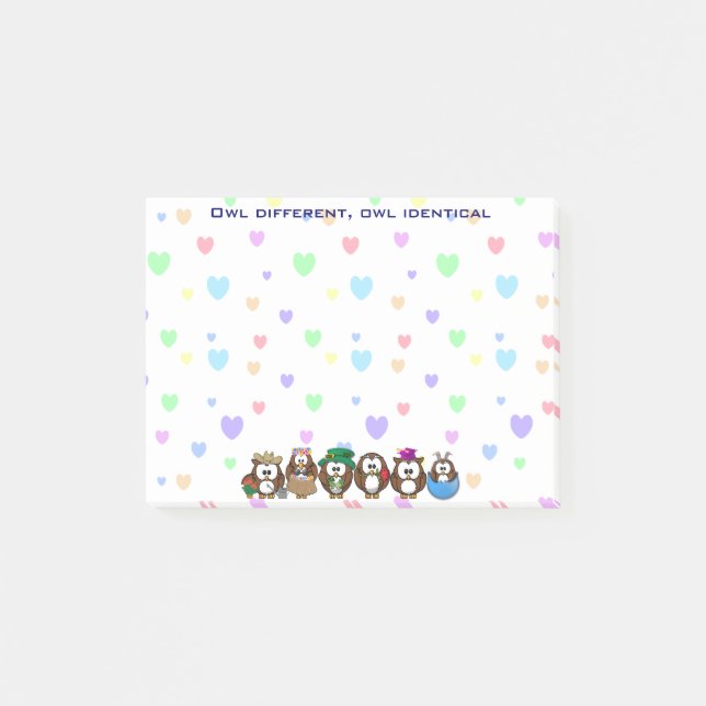 Notas Post-it® búho diferente - búho idéntico (Anverso)