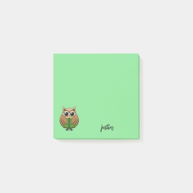 Notas Post-it® Búho Gusano de Libro Leyendo Libro de Dibujos Anim (Anverso)