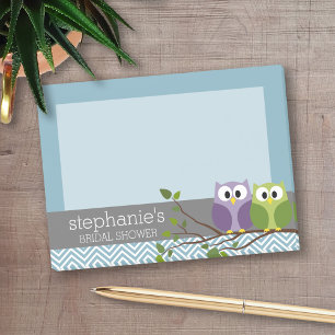Notas Post-it® Búho lindo en la rama - Ducha de niño bebé azul