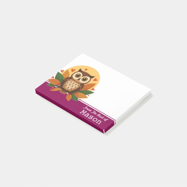 Notas Post-it® Búho Marrón Divertido Personalizado (En perspectiva)