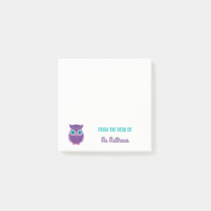 Notas Post-it® Búho púrpura personalizado profesor del escritorio