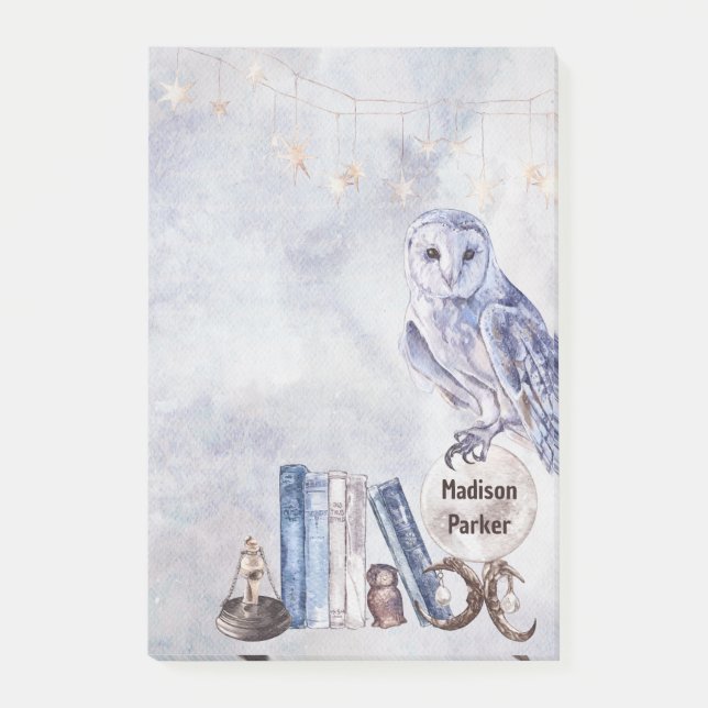 Notas Post-it® Búho y libros (Anverso)