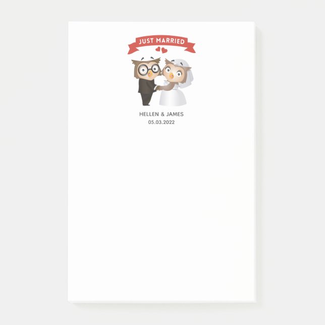 Notas Post-it® Búhos Recién Casados Boda  (Anverso)
