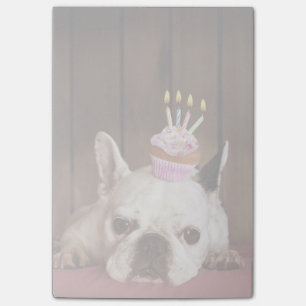 Notas Post-it® Bulldog francés con la magdalena del cumpleaños