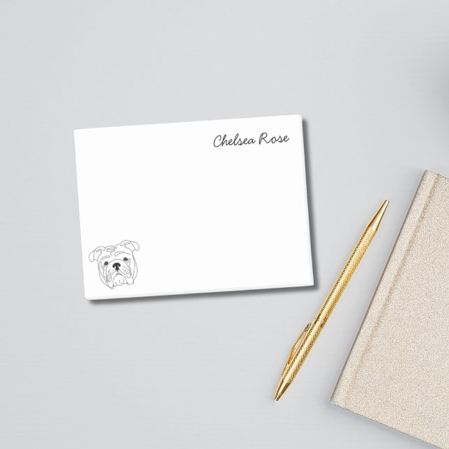 Notas Post-it® Bulldog inglés simple negro y blanco personalizado (English Bull Dog Simple Black & White Personalized Post-it Notes)