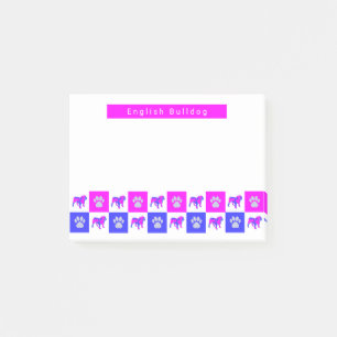 Notas Post-it® Bulldog inglés y papa Silueta rosa caliente y azul