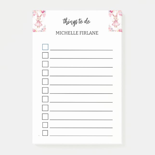Notas Post-it® Bunny rosa lindo personalizado (Anverso)