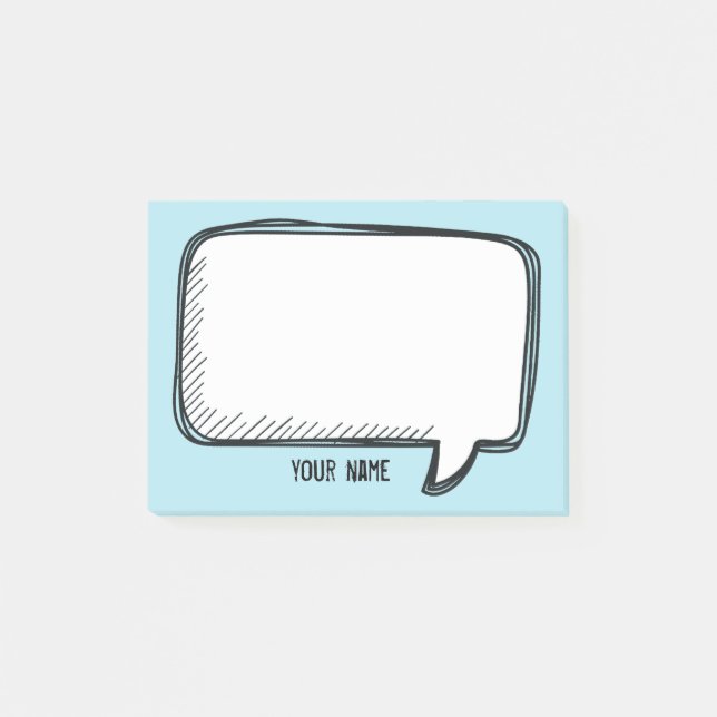 Notas Post-it® Burbuja blanca divertida con nombre azul personali (Anverso)
