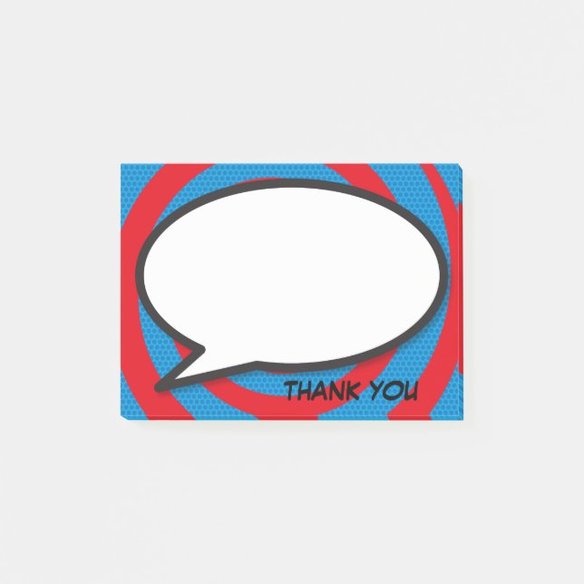 Notas Post-it® Burbuja de diálogo de arte pop de cómic gracias (Anverso)