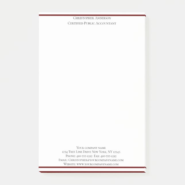 Notas Post-it® Burgundy Blanco Profesional Personalizado (Anverso)