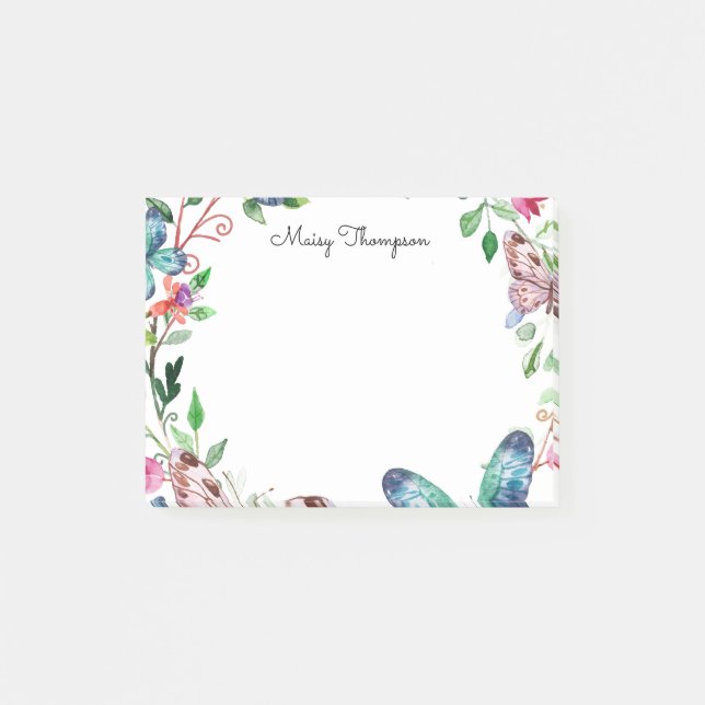 Notas Post-it® Butterflies Nombre del Monograma Floral (Anverso)