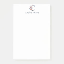 Notas Post-it® C de Monograma Floral Azul Personalizado 