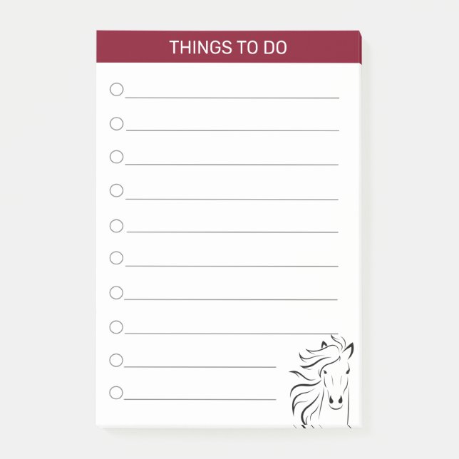 Notas Post-it® Caballo artístico moderno en burdeos y blanco (Anverso)
