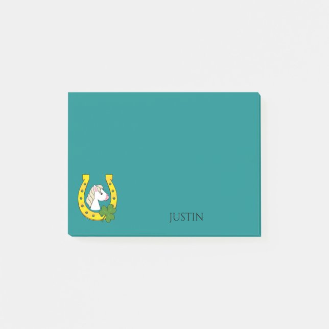 Notas Post-it® Caballo con zapato de caballo dorado, Shamrock | P (Anverso)